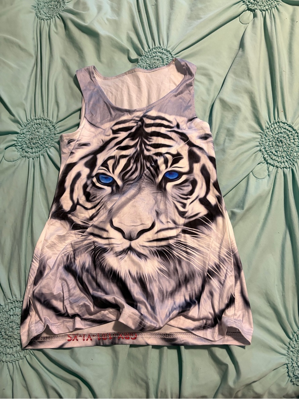 White Tiger-Print Tank Top with Blue Eyes